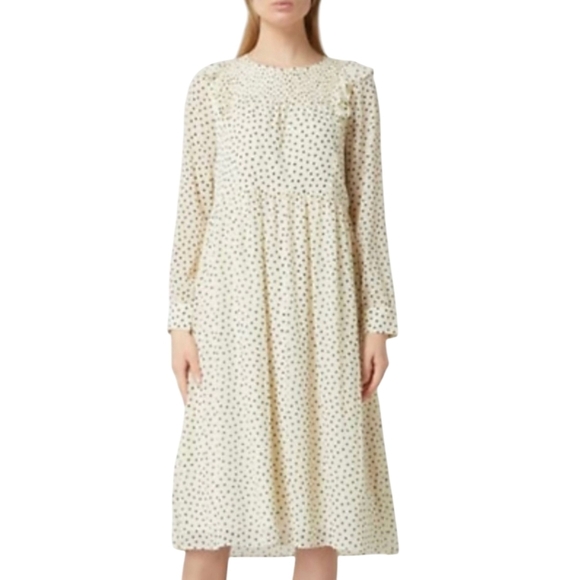 Madewell Polka Dot Smocked Midi Length Dress Size Large - Picture 1 of 7
